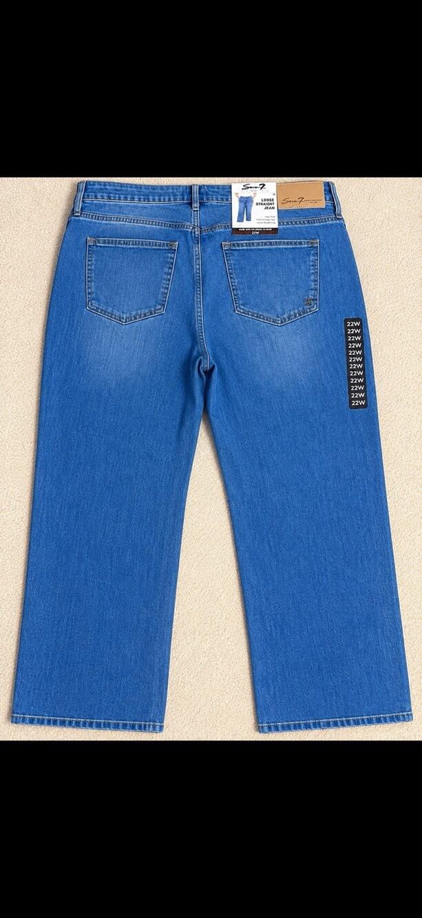 Seven7 Women's Straight Relaxed Fit Stretch Jeans Blue Med Wash High Rise